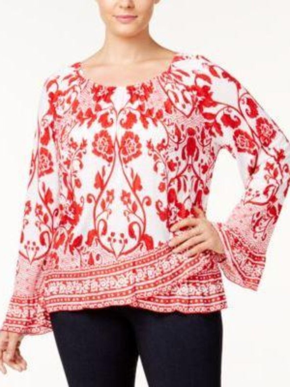 **CLOSE OUT** INC Lace-Print Bell-Sleeve Top Blossoming Romance 3X--5645